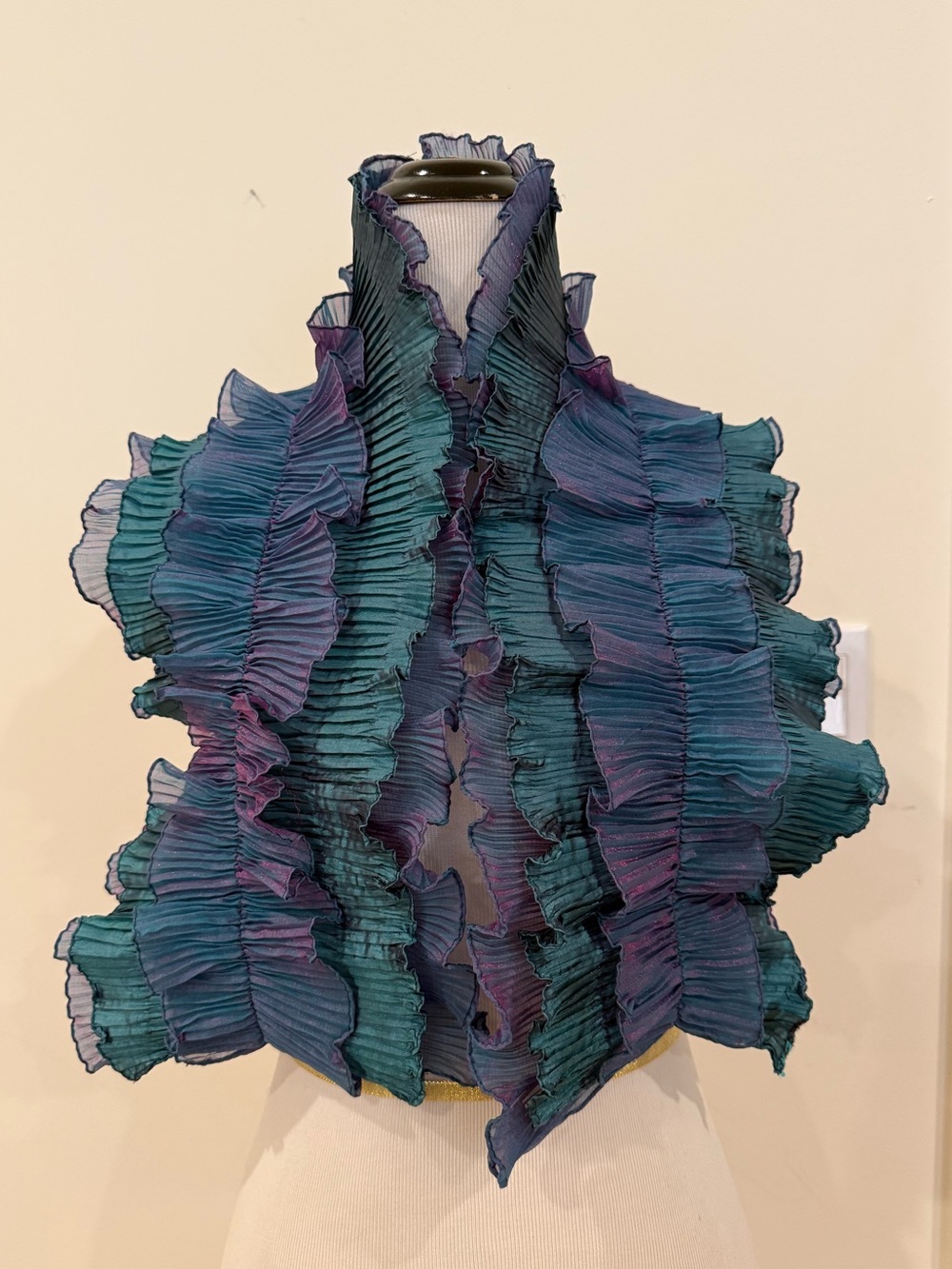 Stylish Teal and Purple Ruffled Scarf